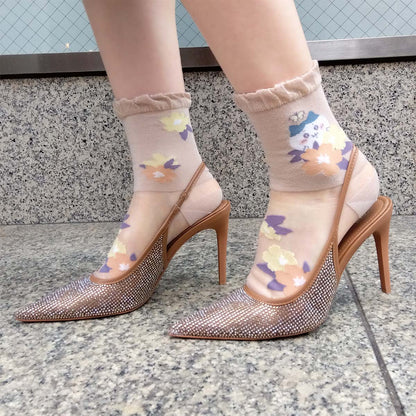 吉伊卡哇 女士用 薄款短筒襪（透明 象牙白）