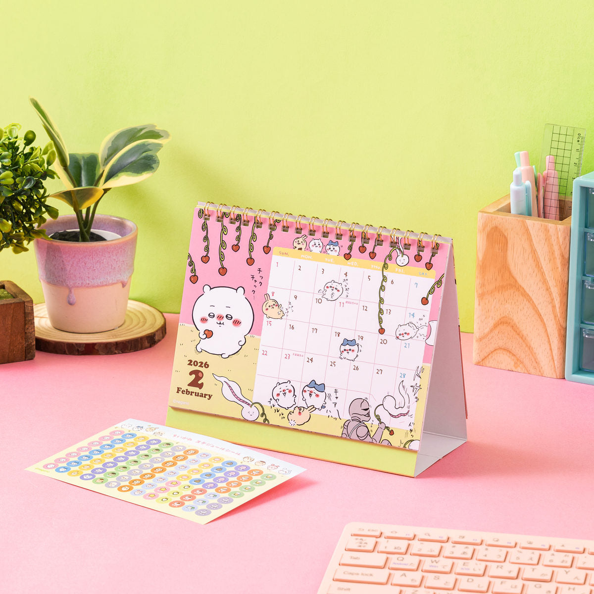 吉伊卡哇 2026年1月開始的桌面日曆 (附迷你貼紙)
