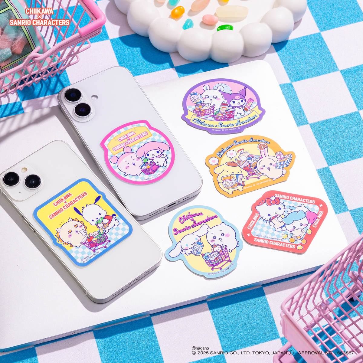 ちいかわ×サンリオキャラクターズ スーパーマーケットなスマホに貼れるサイズのステッカー（古本屋とマイメロディ）
