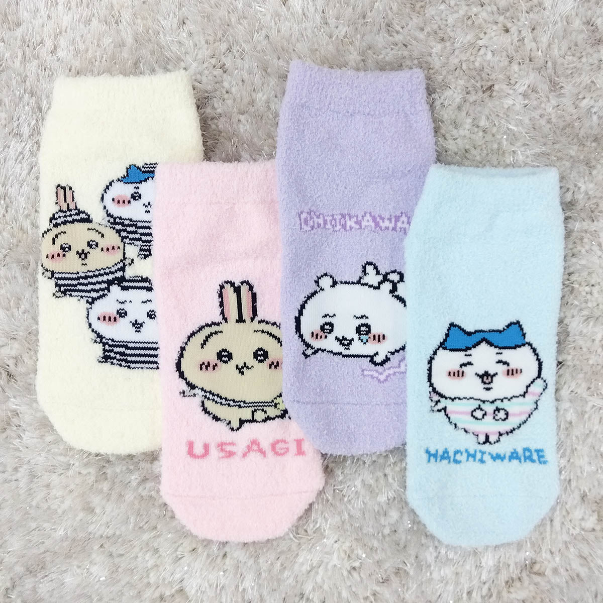 Chiikawa Fluffy Sneaker-Length Socks (Usagi Pink) Women's
