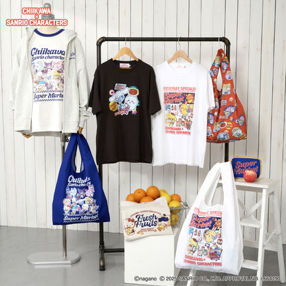 ちいかわ×サンリオキャラクターズ スーパーマーケットなTシャツ みんな バニラホワイト