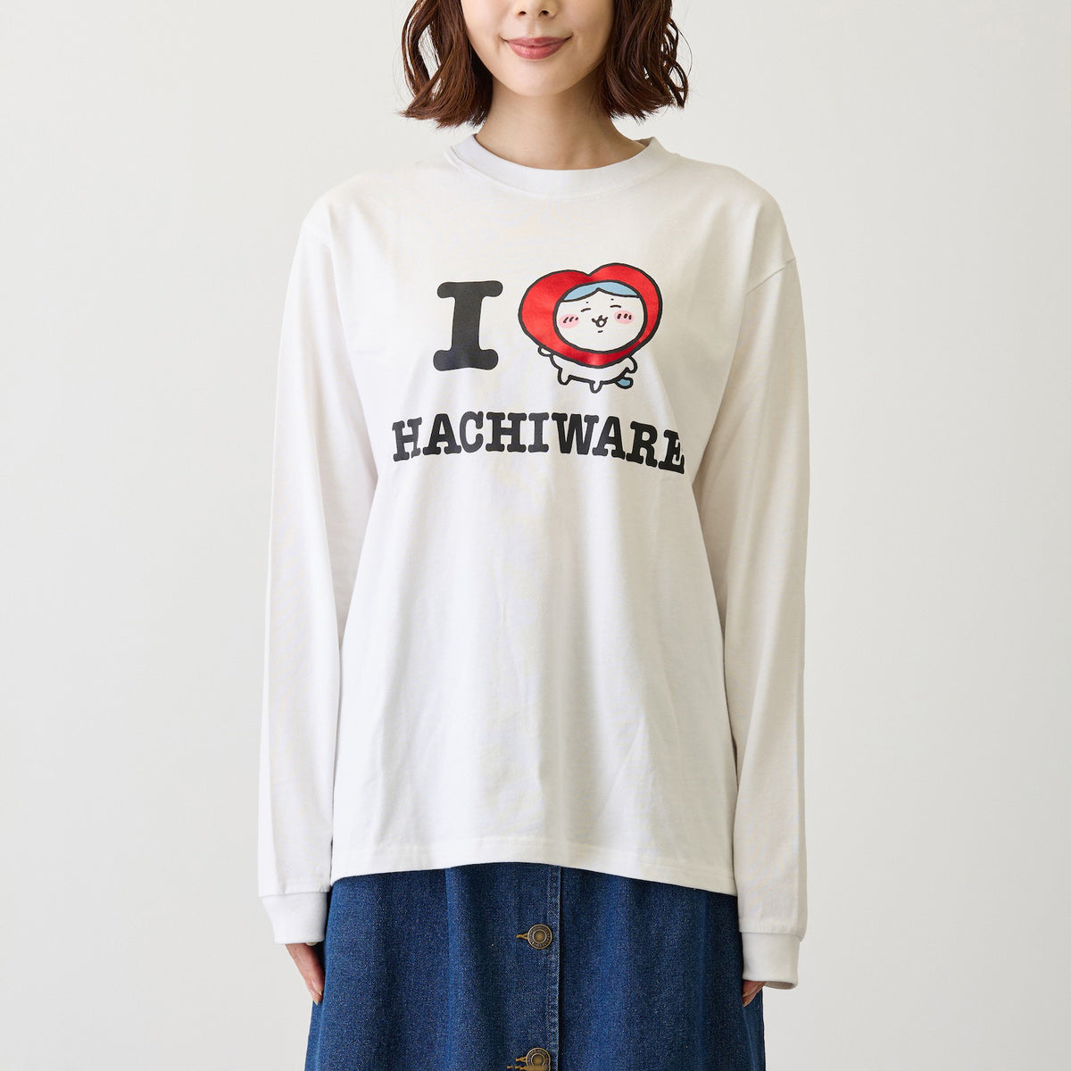 吉伊卡哇 長袖T恤 I LOVE HACHIWARE 白色