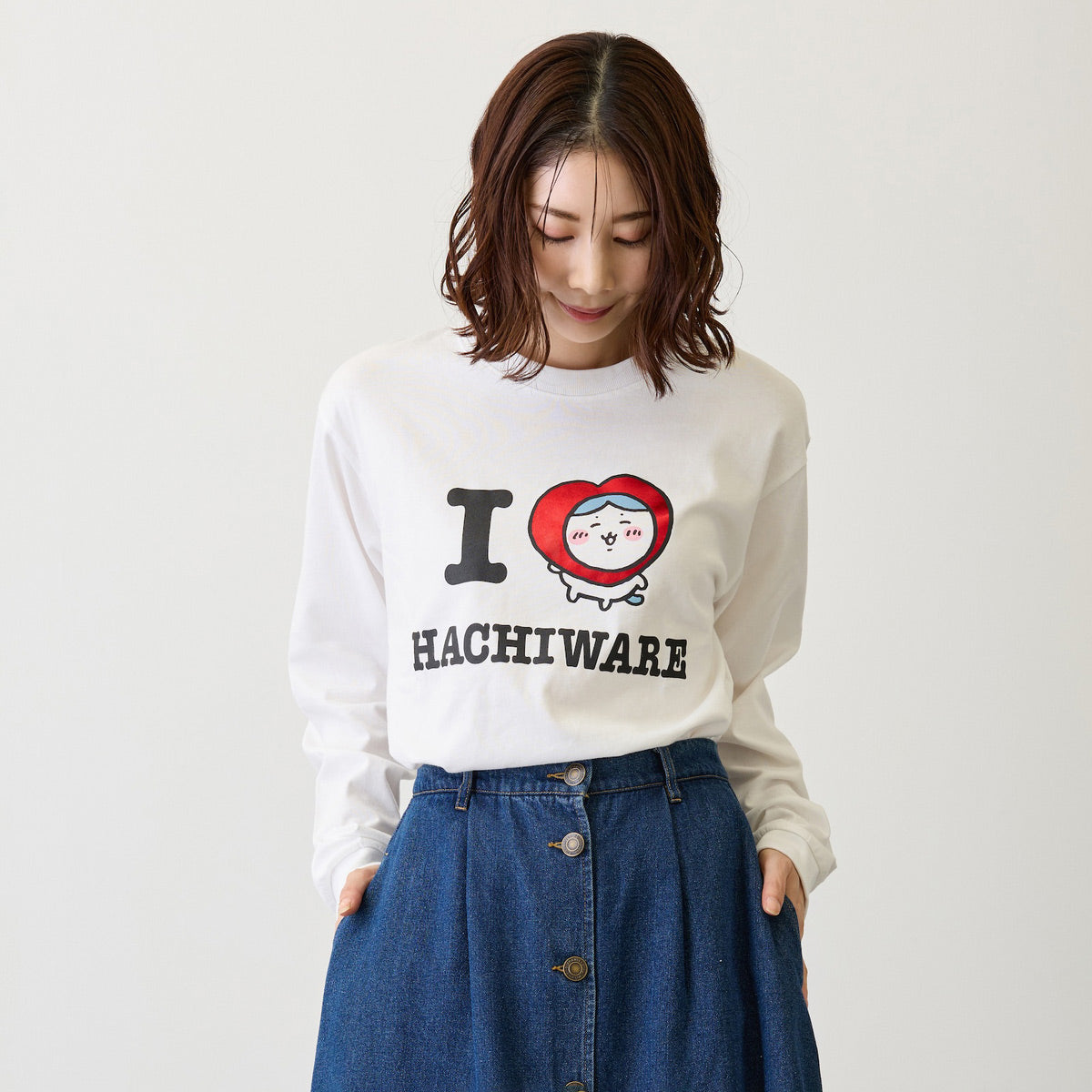 吉伊卡哇 長袖T恤 I LOVE HACHIWARE 白色