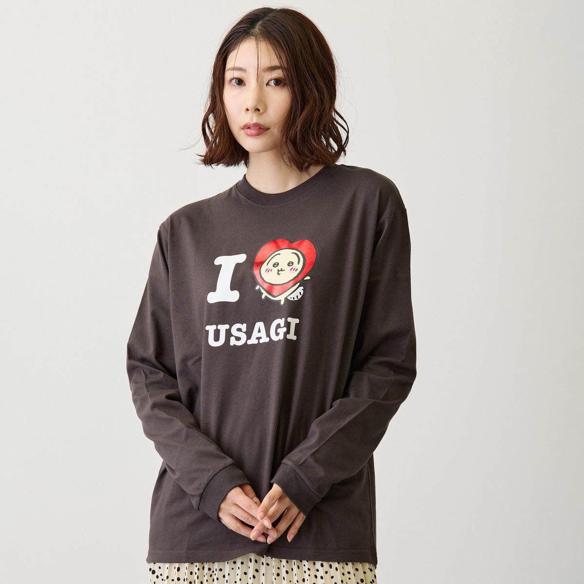 吉伊卡哇 長袖T恤 I LOVE USAGI 炭灰色