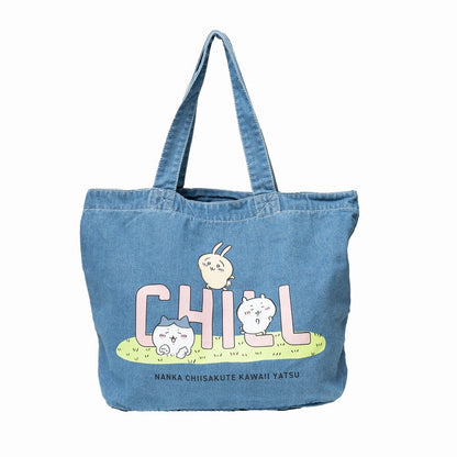 Chiikawa Denim Large Tote Bag CHILL (Light Blue)