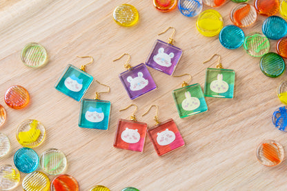Chiikawa Tokyo Souvenir Square Glass Earrings (Usagi)