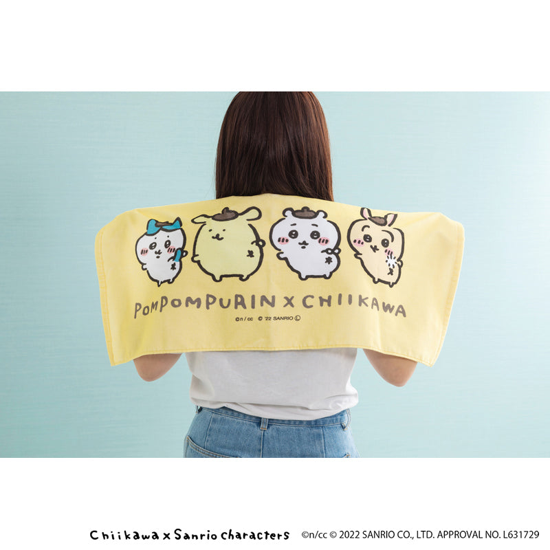 Chiikawa × Sanrio Characters Face Towel (Looking Back)