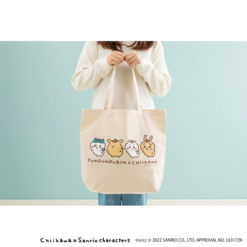 Chiikawa × Sanrio Characters Large Tote Bag (Looking Back)