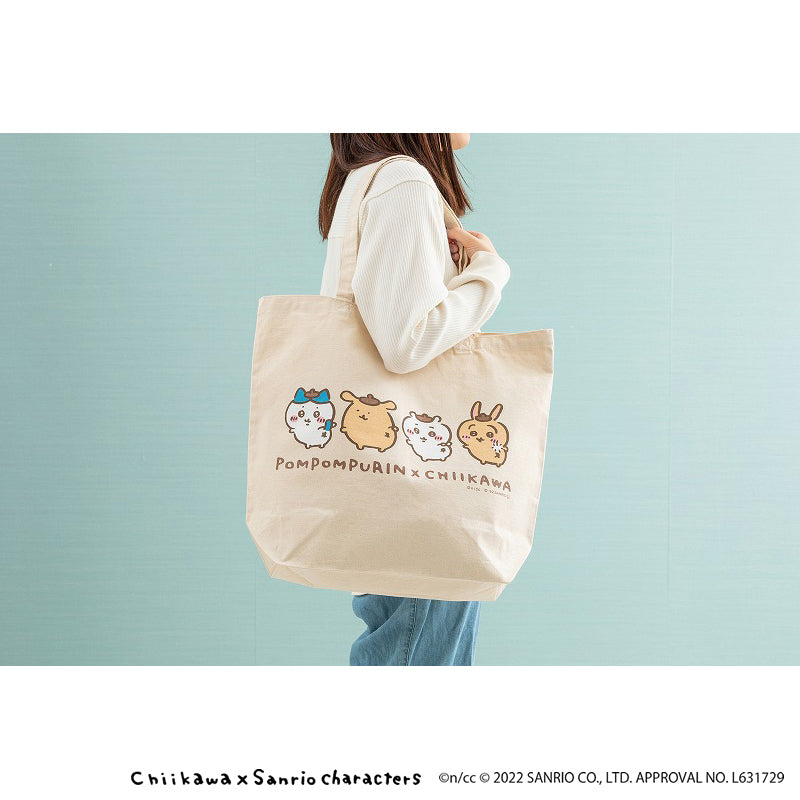 Chiikawa × Sanrio Characters Large Tote Bag (Looking Back)