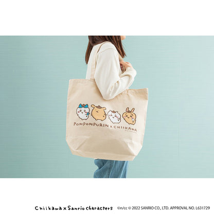 Chiikawa × Sanrio Characters Large Tote Bag (Looking Back)