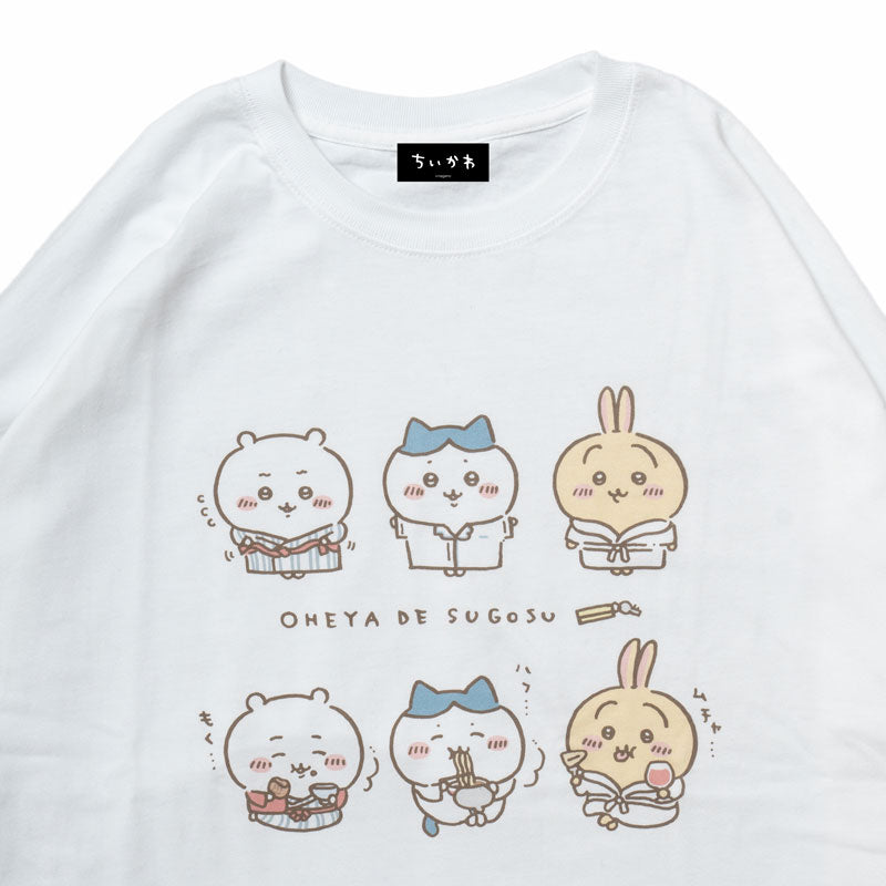 ちいかわ観光 ビックシルエットL/S Tシャツ 部屋で過ごす(ホワイト)