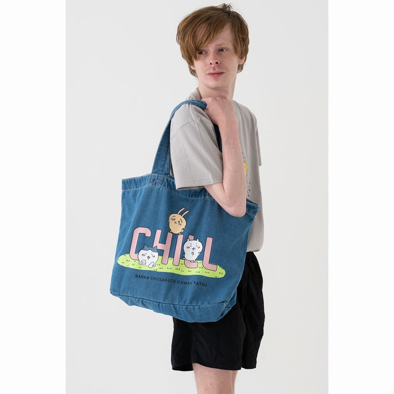 Chiikawa Denim Large Tote Bag CHILL (Light Blue)