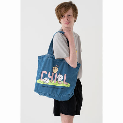 Chiikawa Denim Large Tote Bag CHILL (Light Blue)
