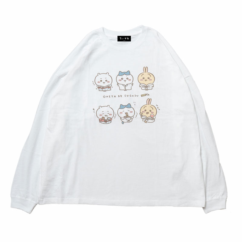 ちいかわ観光 ビックシルエットL/S Tシャツ 部屋で過ごす(ホワイト)