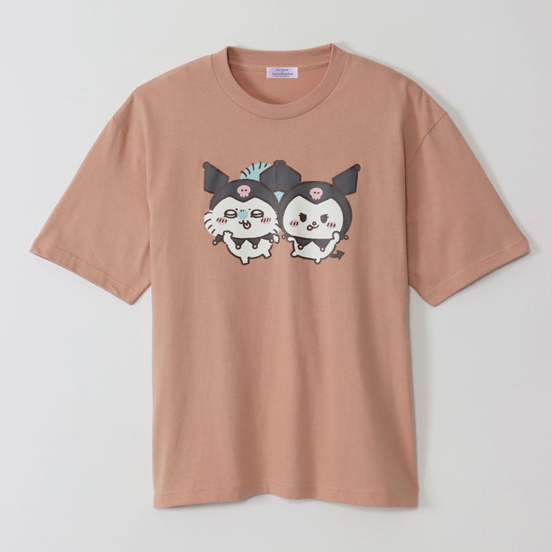 ちいかわ×サンリオキャラクターズ ビックTシャツ モモンガ×クロミ ダスティピンク