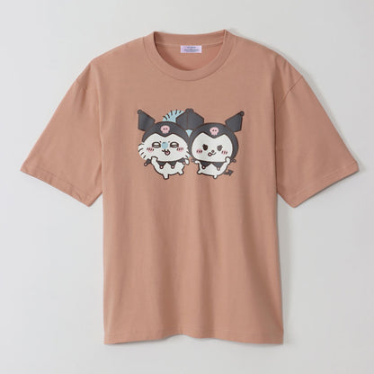 ちいかわ×サンリオキャラクターズ ビックTシャツ モモンガ×クロミ ダスティピンク