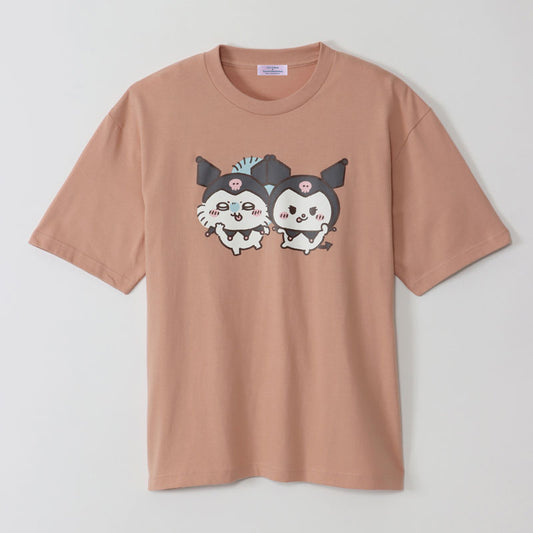 Chiikawa × Sanrio Characters Big T-Shirt Momonga × Kuromi Dusty Pink