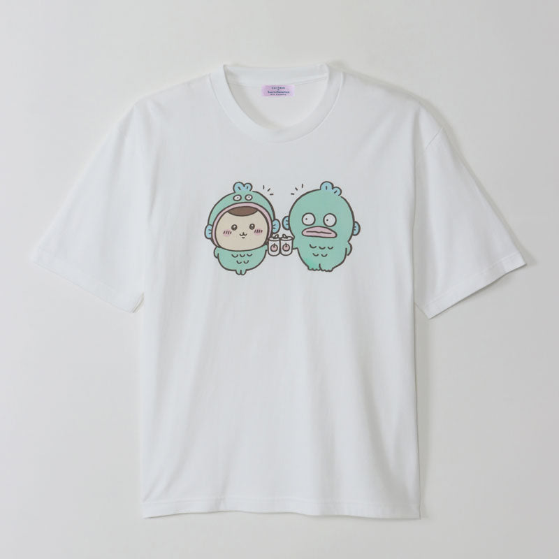 ちいかわ×サンリオキャラクターズ ビックTシャツ くりまんじゅう×ハンギョドン ホワイト