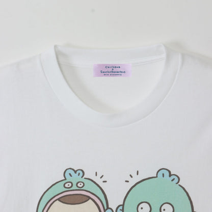 ちいかわ×サンリオキャラクターズ ビックTシャツ くりまんじゅう×ハンギョドン ホワイト