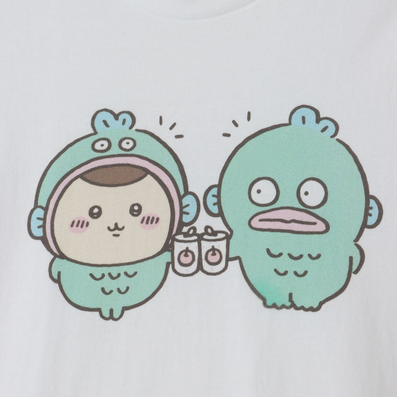 ちいかわ×サンリオキャラクターズ ビックTシャツ くりまんじゅう×ハンギョドン ホワイト