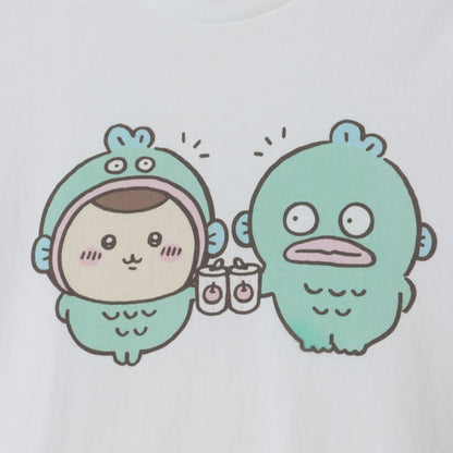 ちいかわ×サンリオキャラクターズ ビックTシャツ くりまんじゅう×ハンギョドン ホワイト