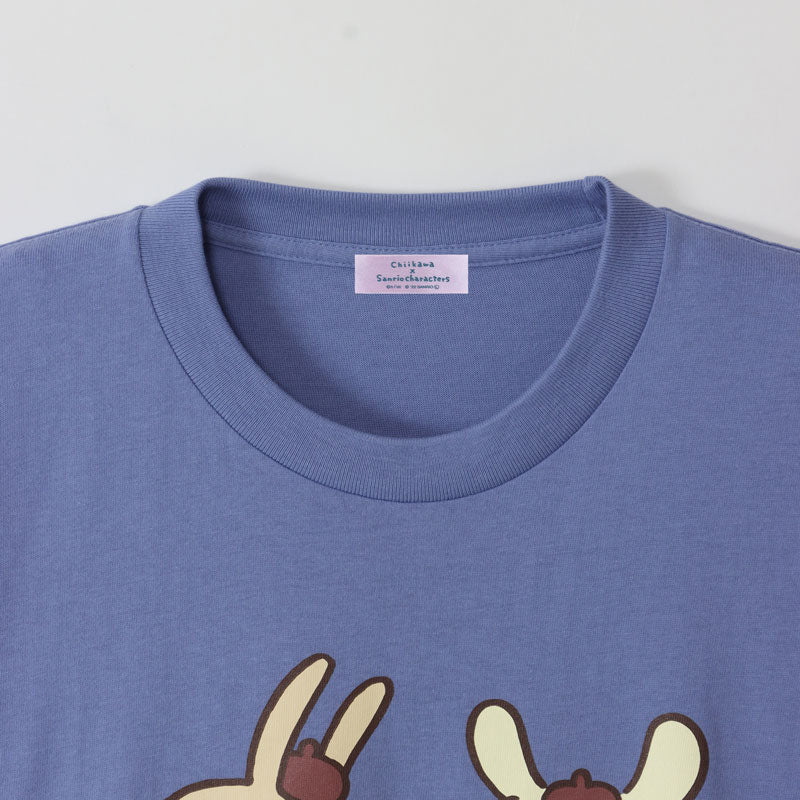 ちいかわ×サンリオキャラクターズ ビックTシャツ うさぎ×ポムポムプリン ダスティブルー