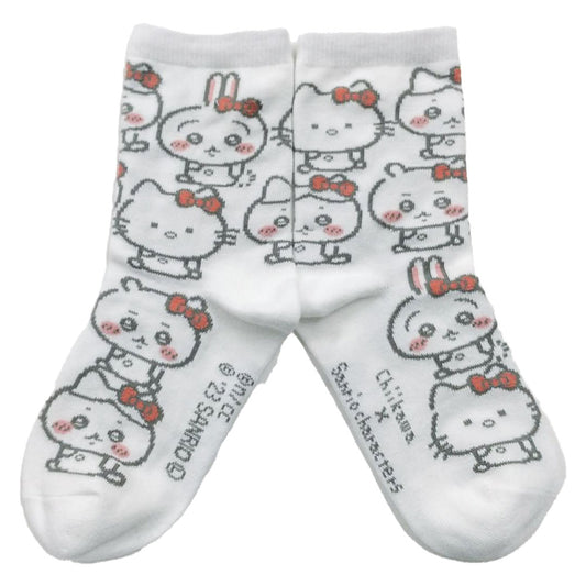 ちいかわ×サンリオキャラクターズ クルーソックス（ハローキティ総柄） キッズ用