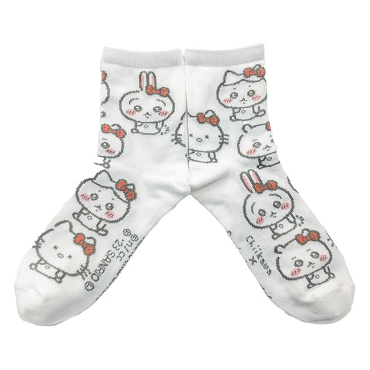 ちいかわ×サンリオキャラクターズ クルーソックス（ハローキティ総柄） レディース用