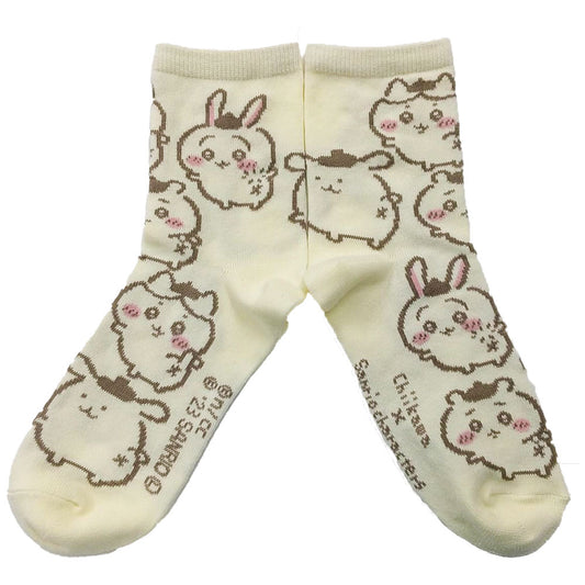 ちいかわ×サンリオキャラクターズ クルーソックス（ポムポムプリン総柄） レディース用