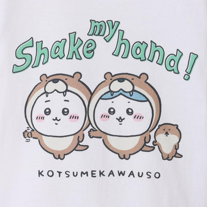 吉伊卡哇水族馆 儿童T恤 水獺握手 白色（附乌龟镜子）