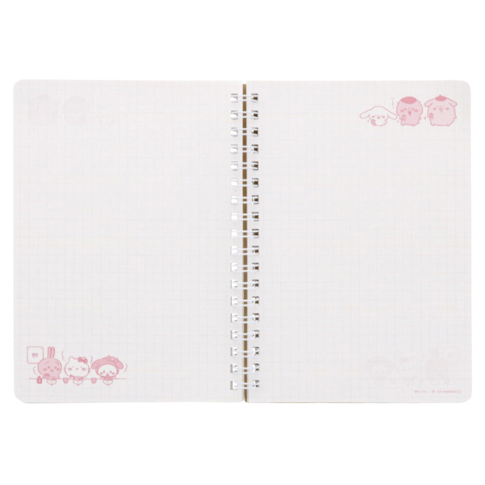 吉伊卡哇×三麗鷗角色們 W環裝訂筆記本B6（粉色）