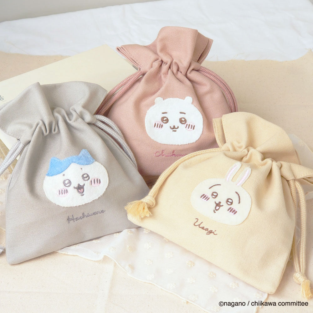 Chiikawa Fluffy Patch Drawstring Bag (Hachiware)