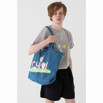 Chiikawa Denim Large Tote Bag CHILL (Light Blue)