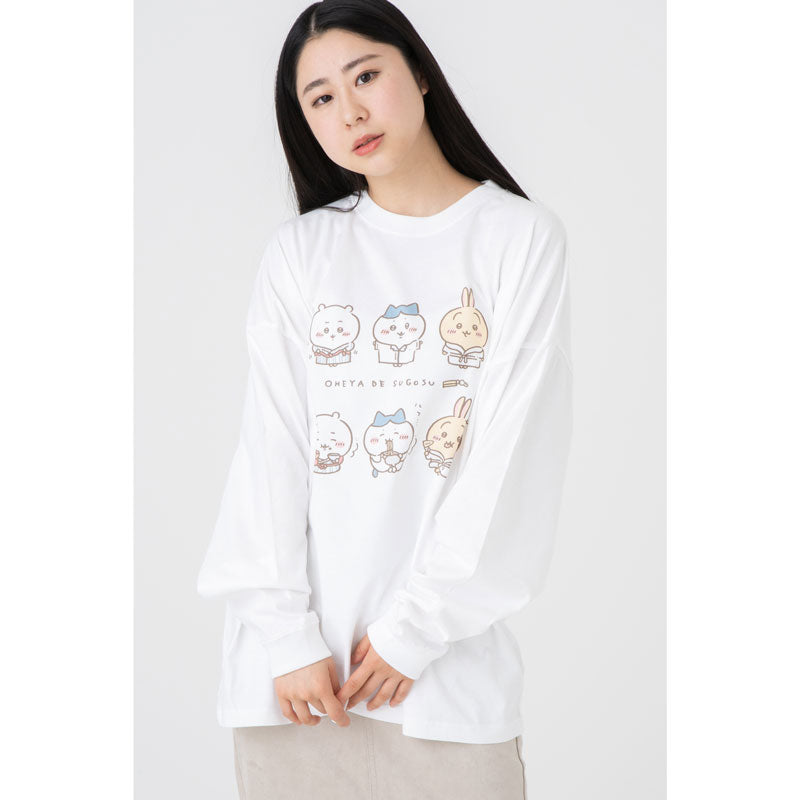 ちいかわ観光 ビックシルエットL/S Tシャツ 部屋で過ごす(ホワイト)
