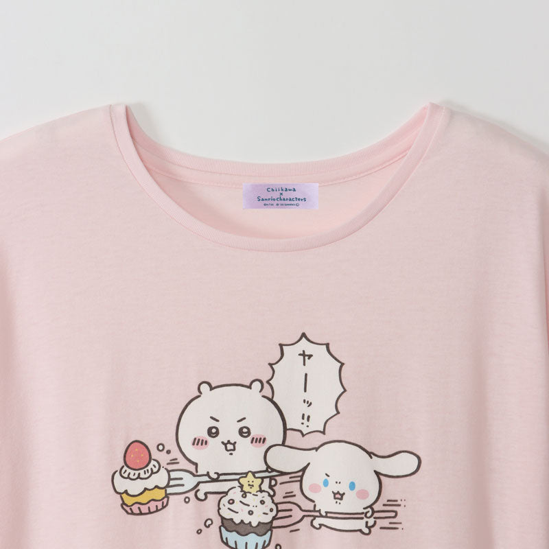 ちいかわ×サンリオキャラクターズ ドルマンワンピ ちいかわ×シナモロール ピンク FREE