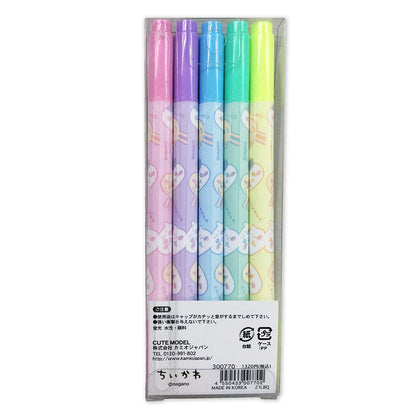 치이카와 형광 트윈펜 5색 세트