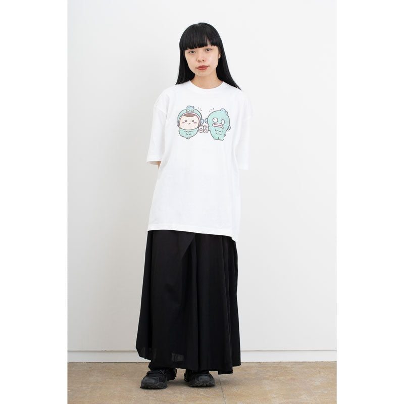 ちいかわ×サンリオキャラクターズ ビックTシャツ くりまんじゅう×ハンギョドン ホワイト