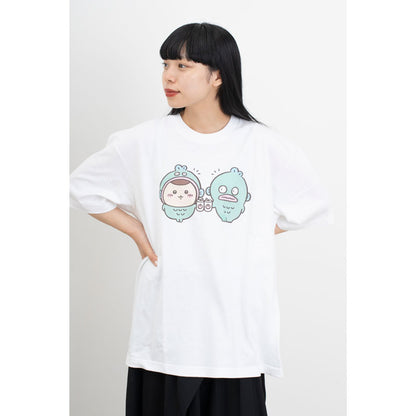 ちいかわ×サンリオキャラクターズ ビックTシャツ くりまんじゅう×ハンギョドン ホワイト