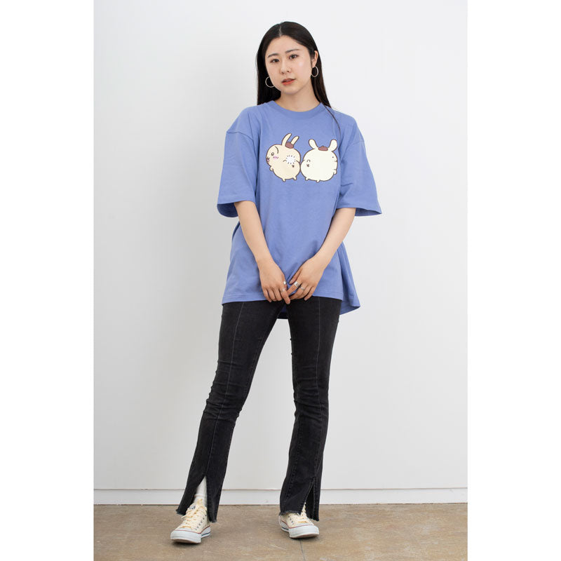 ちいかわ×サンリオキャラクターズ ビックTシャツ うさぎ×ポムポムプリン ダスティブルー