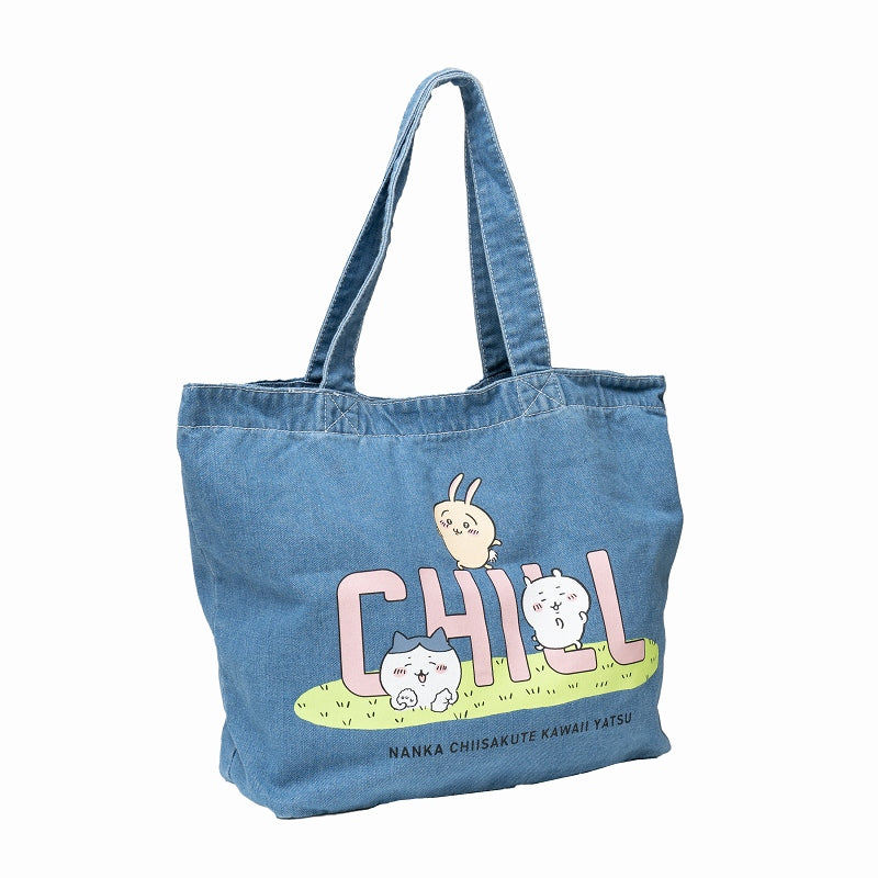Chiikawa Denim Large Tote Bag CHILL (Light Blue)