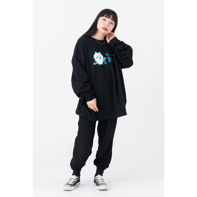 ちいかわ観光 ビックシルエットL/S Tシャツ 観光ロゴ(ブラック)