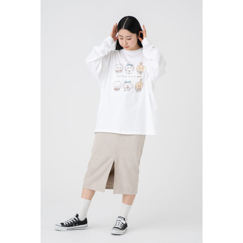 ちいかわ観光 ビックシルエットL/S Tシャツ 部屋で過ごす(ホワイト)