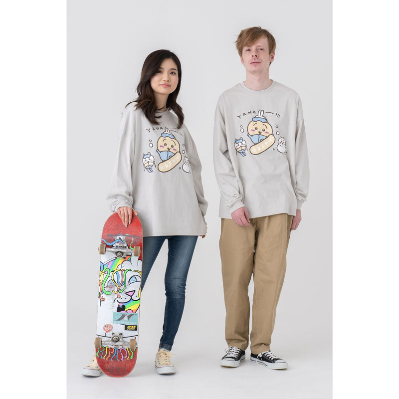 吉伊卡哇觀光 寬版長袖T恤 兔子滑雪板款（灰色）