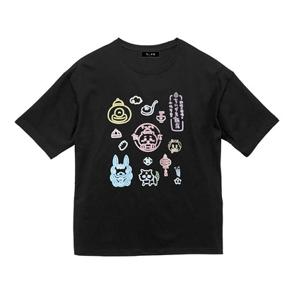 ちいかわ飯店 ビックTシャツ ネオンアート ブラック